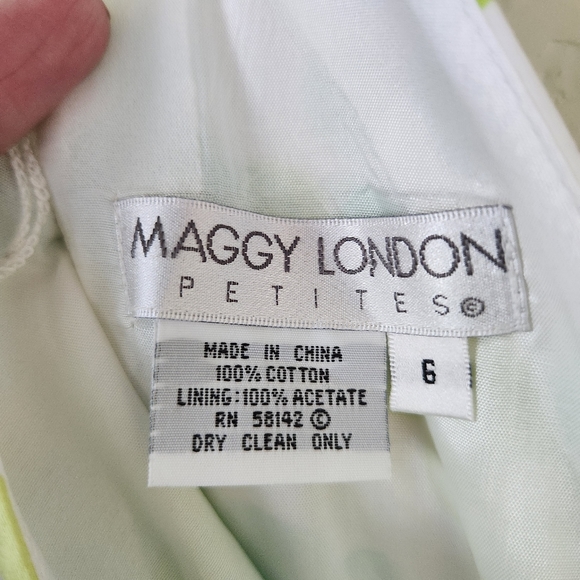 Maggy London Petites Sleeveless Midi Lined Dress Green & Yellow, Size 6 - Picture 3 of 4